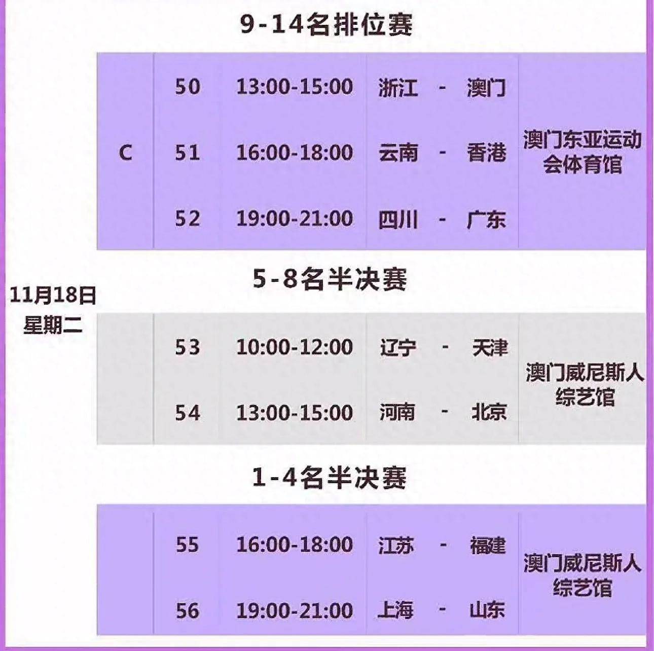 中央5台直播女排时间表：18日CCTV5直播全运女排半决赛！ 附赛程表